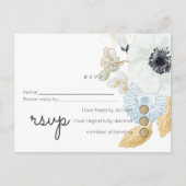 Navy White Gold Floral Wedding Budget RSVP Uitnodiging Briefkaart (Voorkant)