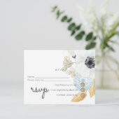 Navy White Gold Floral Wedding Budget RSVP Uitnodiging Briefkaart (Staand voorkant)