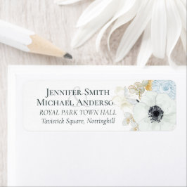 Navy White Gold Floral Wedding Etiket