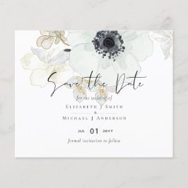 Navy White Gold Floral Wedding Save Date Budget