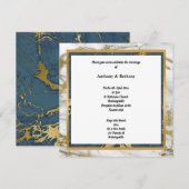 NAVY WHITE GOLD MARBLE WEDING KAART (Voorkant / Achterkant)