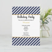 NAVY WHITE GOLD STRIPED PATTERNED BIRTHDAY KAART (Staand voorkant)