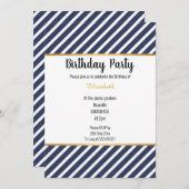 NAVY WHITE GOLD STRIPED PATTERNED BIRTHDAY KAART (Voorkant / Achterkant)