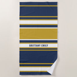 Navy White Gold Stripes Patroon Gepersonaliseerd Strandlaken