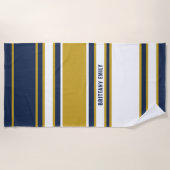 Navy White Gold Stripes Patroon Gepersonaliseerd Strandlaken (Voorkant)