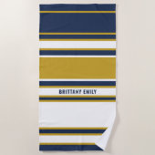 Navy White Gold Stripes Patroon Gepersonaliseerd Strandlaken (Voorkant)