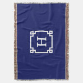 Navy White Greek Key Lijst #2 Initiaal Monogram Deken (Voorkant Verticaal)