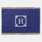 Navy White Greek Key Lijst #2 Initiaal Monogram Deken (Voorkant)
