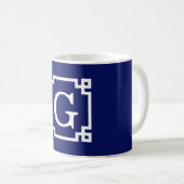 Navy White Greek Key Lijst #2 Initiaal Monogram Koffiemok (Voorkant rechts)