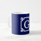 Navy White Greek Key Lijst #2 Initiaal Monogram Koffiemok (Voorkant links)