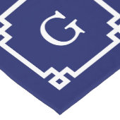 Navy White Greek Key Lijst #2 Initiaal Monogram Korte Tafelloper (Hoek)