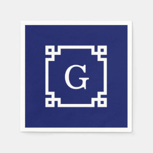Navy White Greek Key Lijst #2 Initiaal Monogram Servet