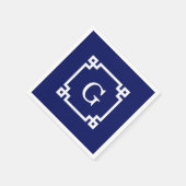 Navy White Greek Key Lijst #2 Initiaal Monogram Servet (Hoek)