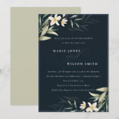 Navy White Greenery Floral Couples Shower Invite Bedankkaart (Voorkant / Achterkant)