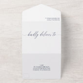 Navy White Greenery Monogrammed Wedding All In One Uitnodiging (Buitenkant)