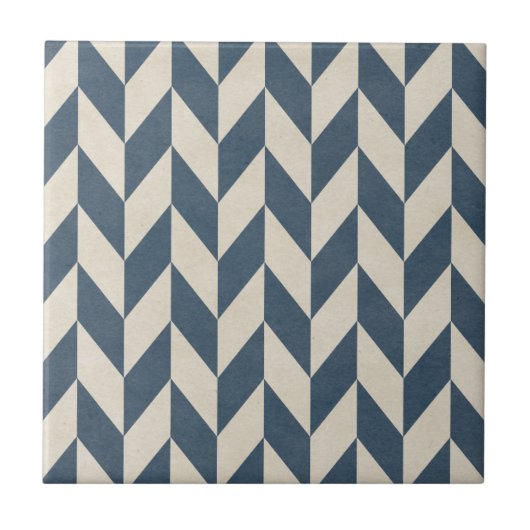 Navy & White Herringbone Classic Chevron Tegeltje (Voorkant)
