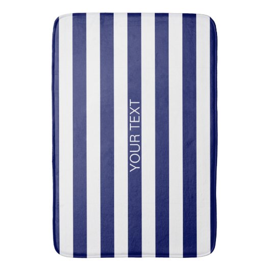 Navy White Horizontal Preppy Stripe Name Monogram Badmat (Voorkant Verticaal)
