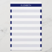 Navy White Horizontal Preppy Stripe Name Monogram Briefpapier (Voorkant)