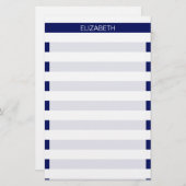Navy White Horizontal Preppy Stripe Name Monogram Briefpapier (Voorkant / Achterkant)