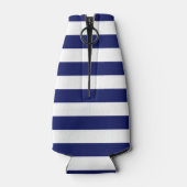 Navy White Horizontal Preppy Stripe Name Monogram Flesjeskoeler (Achterkant)