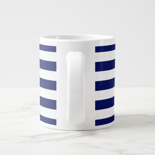 Navy White Horizontal Preppy Stripe Name Monogram Grote Koffiekop (Achterkant)