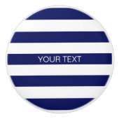 Navy White Horizontal Preppy Stripe Name Monogram Keramische Knop (Voorkant)