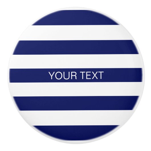 Navy White Horizontal Preppy Stripe Name Monogram Keramische Knop (Voorkant)