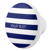 Navy White Horizontal Preppy Stripe Name Monogram Keramische Knop (Rechts)