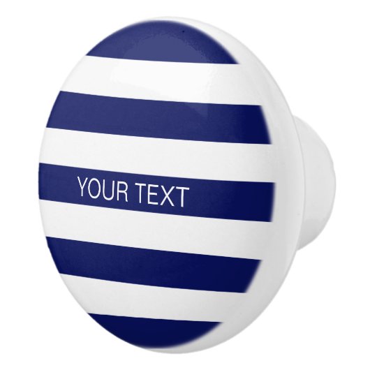 Navy White Horizontal Preppy Stripe Name Monogram Keramische Knop (Rechts)