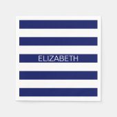 Navy White Horizontal Preppy Stripe Name Monogram Servetten (Voorkant)