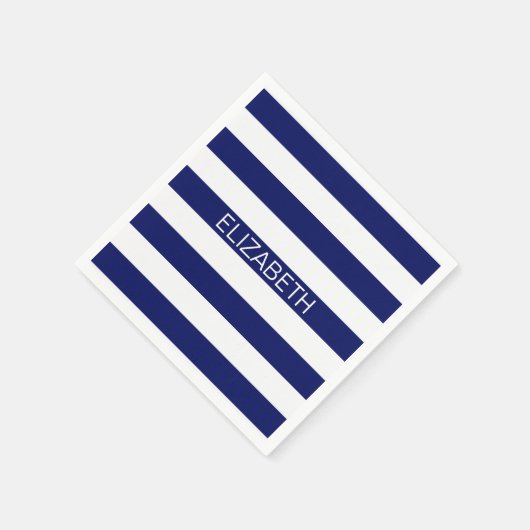 Navy White Horizontal Preppy Stripe Name Monogram Servetten (Hoek)