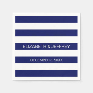 Navy White Horizontal Preppy Stripe Name Monogram Servetten