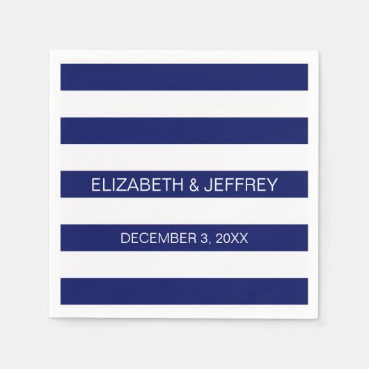 Navy White Horizontal Preppy Stripe Name Monogram Servetten (Voorkant)