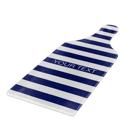 Navy White Horizontal Preppy Stripe Name Monogram Snijplank (Hoek)