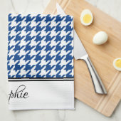 Navy & White Houndstooth Gepersonaliseerd Theedoek (Quarter Fold)