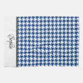 Navy & White Houndstooth Gepersonaliseerd Theedoek (Horizontaal)