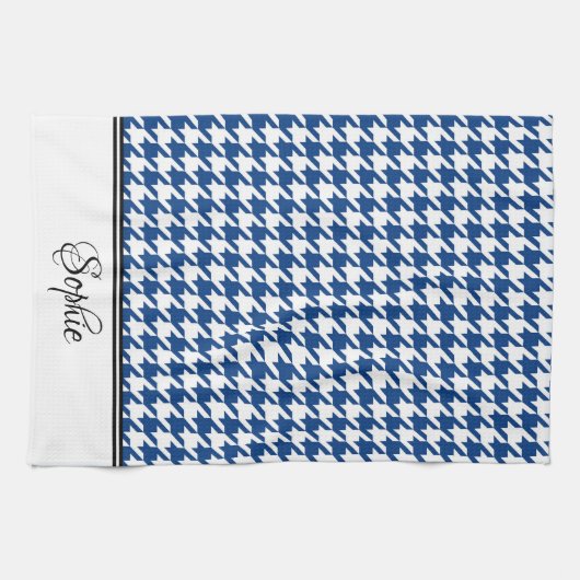 Navy & White Houndstooth Gepersonaliseerd Theedoek (Horizontaal)
