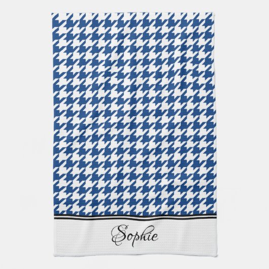 Navy & White Houndstooth Gepersonaliseerd Theedoek (Verticaal)
