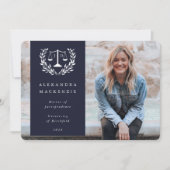Navy + White JD Law Scales Laurel WreatPhoto Aankondiging (Voorkant)