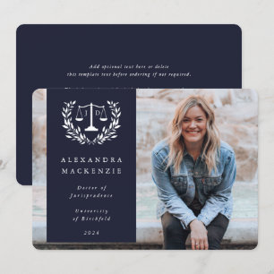 Navy + White JD Law Scales Laurel WreatPhoto Aankondiging