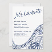 Navy White Laten we Paisley Reception-Only vieren Kaart (Voorkant)