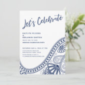 Navy White Laten we Paisley Reception-Only vieren Kaart (Staand voorkant)