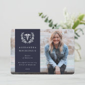 Navy + White Laurel WreatMedical Degree Foto Aankondiging (Staand voorkant)