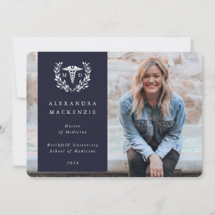 Navy + White Laurel WreatMedical Degree Foto Aankondiging