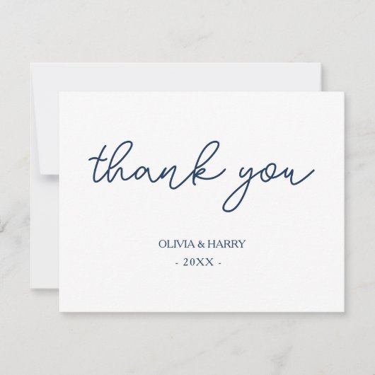 Navy White Lettered Weddenschap Bedankt kaart (Voorkant)