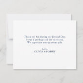 Navy White Lettered Weddenschap Bedankt kaart (Achterkant)