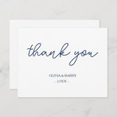 Navy White Lettered Weddenschap Bedankt kaart (Voorkant / Achterkant)