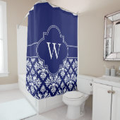 Navy White LG Damask #3 1ICBR Navy Monogram Douchegordijn (In situ)
