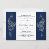 Navy & White Mehndi Pauw Huwelijksuitnodiging Kaart (Voorkant)