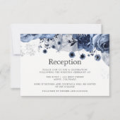 Navy & White met Silver Floral Wedding Reception Kaart (Voorkant)
